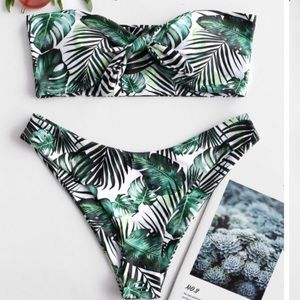 Zaful Palm Tied Bandeau Bikini Swimsuit Medium